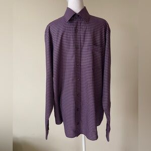 Bugatchi Men's Purple Check Dress Classic Fit Long Sleeve Shirt EUC Size Large